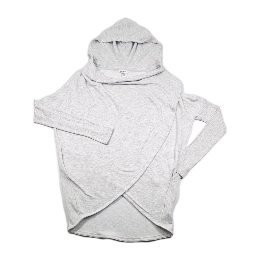 ATHLETA Purana Wrap Sweatshirt Med Hoodie Draped Pullover Modal Blend Light Gray - Picture 1 of 15